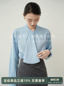 Blue Satin Ribbon Office Shirt