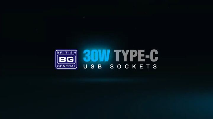 British General (FBN22UAC45B) Screwless Flat Plate 13A Switched Double Socket with USB Charger, 13A, 2 gang SP, switched + USB type C 45W