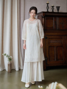 JK&JS | Traditional Chinese Style Silk Hemp Embroidered Cheongsam Dress