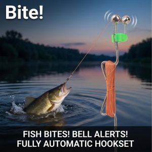 5Sets 35cm Stainless Steel Automatic Ground-Anchor Fishing Kit Includes Ground Anchor Rod Spring Bell And 20 Metres Of Heavy-Duty Tyre Cord