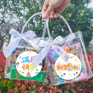 Plastic PVC Transparent Gifts Tote Bag Lego Kids Birthday Full Moon Banquet Custom Big Small Size Fancy