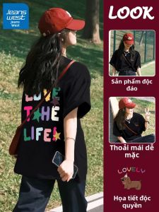 Jeanswest | Áo Thun Sơ Mi Dễ Thương Màu Đen Tay Ngắn Cotton
