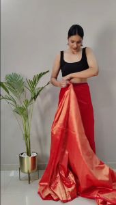 [Pre Order] Traditional Saree Wedding Most Beautiful 1 Minute Ready To Wear Soft Lichi Silk Saree ~ Delivery Lead Time : 10 days