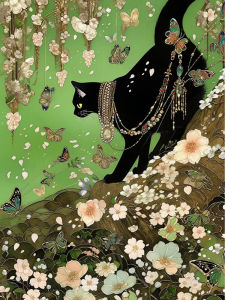 Jigsaw Puzzle 1000Pieces Black Cat Butterfly Flowers Floral Artwork Stress Relief Puzzle Wall Art Decor Gift