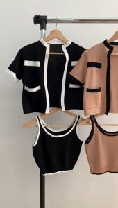 SET6688 Kathie Short Sleeve Knit Set Tanktop & Outer