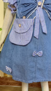 Dress Jeans Aurel Salur Anak Perempuan Usia 3 - 10 Tahun / Midi Dress Denim Anak Free Tas - Dress Viral Anak Model Korean Style - COD