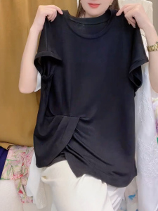 QINGNAER | New Summer Round Neck Irregular Hem T-Shirt