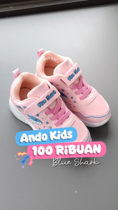 Sepatu Sekolah Anak Perempuan TK SD PAUD Kekinian Ando Blue Shark Pink Peach Perekat Slip On