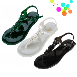 รองเท้าแตะพื้นแบนแบบสวมส้นเตี้ยสำหรับผู้หญิง พื้นยาง PVC สีลูกกวาด ทรงหัวมน รองเท้าแตะชายหาดแบบสวมส้นเตี้ย ฤดูร้อน 2025