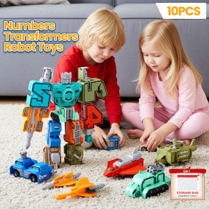 10pcs Kids Number Transformers Robot Toys - Educational Building Blocks Mecha Car-to-King Kong DIY Christmas New Year Gift for Boys Kids Educational Toy