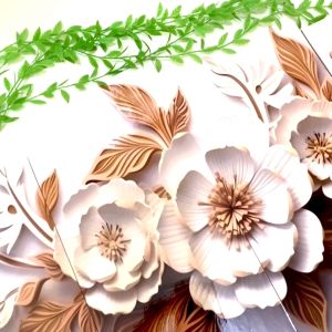 RUNABEE HIASAN DINDING BUNGA SET BESAR ABSTRAK 3D BEAUTIFUL WHITE FLOWERS PAJANGAN DINDING KAYU