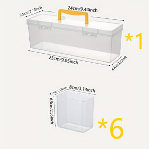 7Pcs Portable Tool Storage Box Clear Plastic Parts Organizer with 6 Removable Bins Heavy Duty Hardware Case for Screws Nails