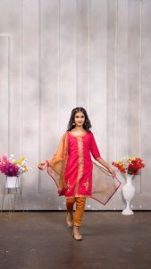 Vichitra Silk Girls Grand Punjabi Suit Kurtis With Pant And Dupatta