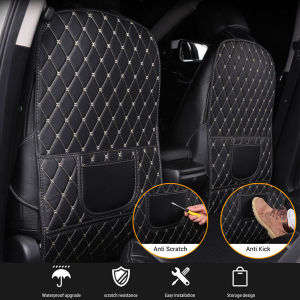 Multifunctional Car Seat Back Protector for Kid PU Leather Car Protector Pad with Storage Pocket Waterproof Anti Kick Mat
