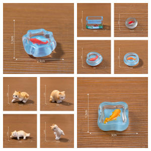 10PCS Miniature Cat and Fishbowl Figurines Cute Cat Micro Landscape Accessories for Dollhouse DIY Decoration Ornaments