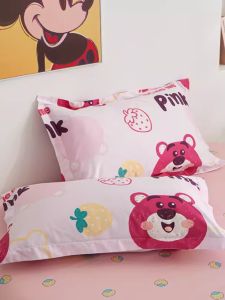 Pure Cotton Strawberry Bear Cartoon Pillowcase Single 48x74cm Pillow Core Cover One Side Childrens Single Bedding Accessories
