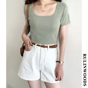 RULINWOODS เสื้อยืดคอกลม 4 สี คุณภาพ พรีเมียม สำหรับผู้หญิง ผ้าฝ้าย ผู้หญิง