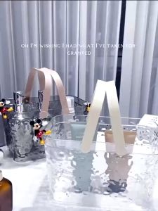 Giỏ đựng đồ dùng phòng tắm đựng mỹ phẩm cầm tay trong suốt thiết kế thoát nước thông minh