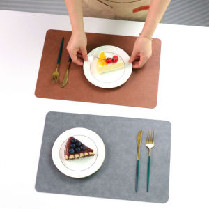 Cross-Border Retro Leather Pattern Placemat PU Leather Western-Style Placemat Heat Insulation Waterproof Oil-Proof Square Plate Table Mat Fancy