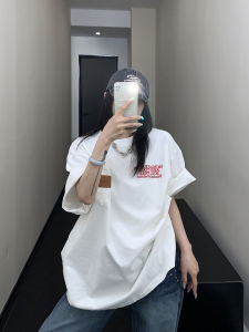 Oversize Cotton Short Sleeve T-Shirt Couple Matching Casual Style Embroidered Print Loose Fit Summer Chic American Heavyweight