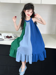 Princess Style Summer Thin Vest Dress for Girls Childrens Fashionable Big Toddler Girls Dress Strapless Vest Dress