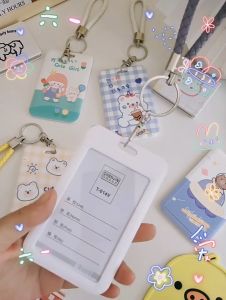 MD-C1240 ID Card Holder Motif Karakter Lucu Pelindung Kartu Name Tag Tempat Kartu Akses Lanyard