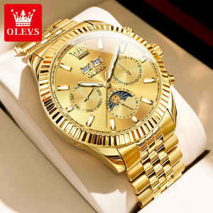 Đồng Hồ Đeo Tay Nam Bằng Thép Không Gỉ Màu Vàng Thời Trang Sang Trọng OLEVS Có Lịch Tuần Trăng Đồng Hồ Đeo Tay Cơ Tự Động Lên Dây Cót