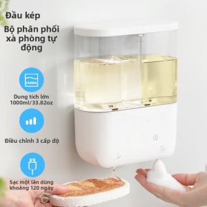 Máy Phân Phối Xà Phòng Tự Động 1000ml Hai Đầu Không Chạm Sạc Lại Được Tạo Bọt Dung Dịch Sát Khuẩn Tay Với 3 Mức Điều Chỉnh Dùng Cho Gia Đình