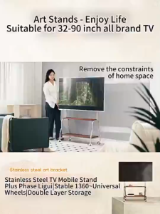 SAINTVILLA Mobile TV Stand - Sturdy Stainless Steel Floor Mount for 32-90 Inch Televisions Living Room Storage Solution