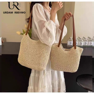 Summer Large Capacity Woven Tote Bag Womens 2025 New Style Beach Vacation Shoulder Bag Fashion Trend Magnetic Buckle Closure