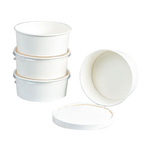 White Thickened Paper Bowl Disposable Lunch Box round Shape Picnic Box Salad Bowl Eco-friendly Take-out Container Food Packaging