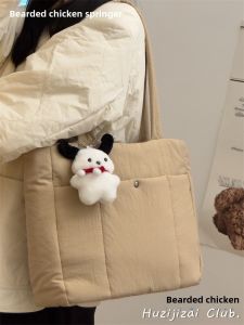 Korean Style Large Capacity Single Shoulder Bag Womens Simple Commuter Tote Bag Underarm Bag Nylon Material Zipper Closure Pure Color