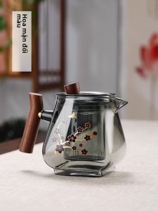 Vòi Chậu Trà Thủy Tinh Đơn Nhà Bếp Bộ Dụng Cụ Trà Lọc Trà Hoa Tay Cầm Gỗ Vòi Chậu Trà Chịu Nhiệt Thủ Công