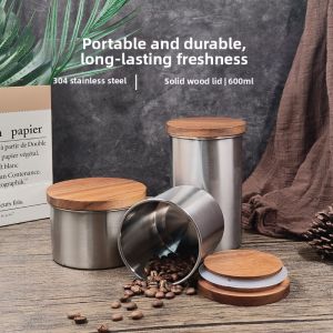 Stainless Steel Wooden Lid Storage Canister