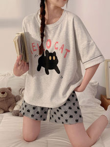 Summer New Style Pure Cotton Cat Print Sleepwear Womens Loose Fit Home Clothes Short Sleeve round Neck Comfortable Nightgown