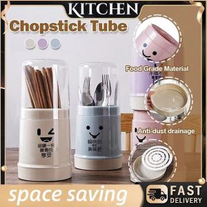 Dustproof Chopstick Holder with Cover Cylinder Detachable Flatware Rack Spoon And Fork Organizer