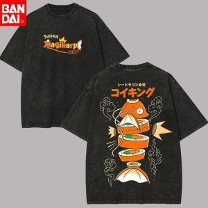 Bandai | Pokemon Charizard Blue Flame Print T Shirt Men 2026 Summer Vintage Acid Wash Oversized Tee Anime Streetwear