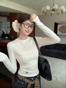 MENGBAI | Áo Thun Tay Dài Form Ôm Mới Bằng Flannel Trắng