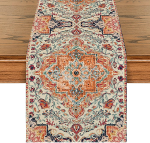 VIKAMA Bohemian Style Orange Table Runner Rustic Farmhouse Magical Autumn Kitchen Dining Table Decoration Home Party Decoration