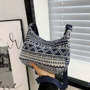 กระเป๋าสะพายไหล่ผ้าใบปักลายสไตล์ชาติพันธุ์สำหรับผู้หญิง กระเป๋าสะพายข้างแบบสะพายข้าง กระเป๋าถือทรงกลม กระเป๋าสะพายไหล่แบบหนังสือพิมพ์