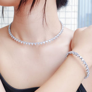 เลื่อมคุณภาพสูงชุดเครื่องประดับเจ้าสาวฝังสามเหลี่ยมตัด AAA เพชรสังเคราะห์ทองคริสตัลแฟชั่นกำไลข้อมือสร้อยคอปรับได้ SJ397เครื่องประดับงานปาร์ตี้