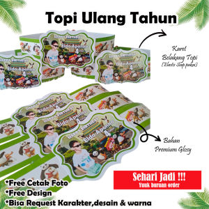 Topi ulang tahun Anak isi 60+ desain foto anak(request karakter via chat) Topi ultah/Topi ultah custome/Topi pesta