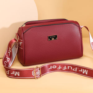 Fashionable Multi-Layer Ladies Crossbody Bag Single Shoulder Bag Makeup Bag Lychee Pattern Mobile Phone Bag Pure Color PU Leather