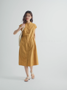 GIORDANO ผู้หญิง  ชุดเดรสคอจีนจีบเอว ชุดเดรสฤดูร้อน แขนสั้น เรียบง่าย อ่อนโยน แฟชั่นลำลอง ชุดเดรส 13465342