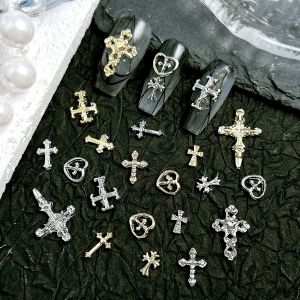 20PCS 3D Creative Exquisite Heart Cross Nail Art Charms Classic Retro Alloy Cross Nail Decorations for DIY Cool Nails Supplies