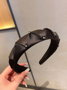 Rhinestone Black Hair Hoop Ruched High Skull Top Graceful Satin Headband Hair Pressing Hairpin Female High Skull Top Show Face Small Go out
