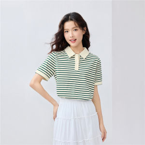 เสื้อโปโลแขนสั้นผู้หญิง Giordano Pure Cotton คอปกพับ สไตล์ลำลอง ลายทาง ฤดูร้อน ใหม่ คอลเลกชั่น 13315312