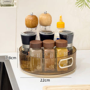 ชั้นวางเครื่องปรุงรสแบบหมุนได้ในครัว อุปกรณ์ปรุงอาหารแบบไฮเอนด์สำหรับใช้ในบ้าน รุ่นใหม่ปี 2025 ชามใส่น้ำปลา กระป๋องเกลือ ชั้นวางของ