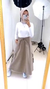 ROK CARGO PANJANG WANITA TERBARU//ROK PANJANG WANITA KEKINIAN//ROK CARGO PANJANG STANDAR Rok A-Line Elastis Rok Bahan Cotton Twill - Lazada
