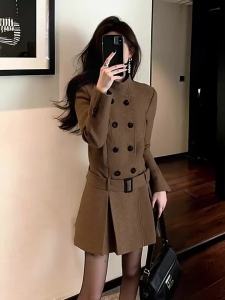QFN | Elegant Mature Vintage Brown Wool Dress